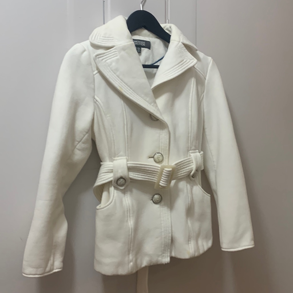 White Jacket With Belt By Kenneth Cole- Very Classy Look - Winter Whites